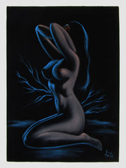 Nude, Sexy Chiaroscuro Nude in the Night Desert,  Original Oil Painting on Black Velvet by Enrique Felix , "Felix" - #F184