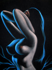 Nude, Sexy Chiaroscuro Nude in the Night Desert,  Original Oil Painting on Black Velvet by Enrique Felix , "Felix" - #F184