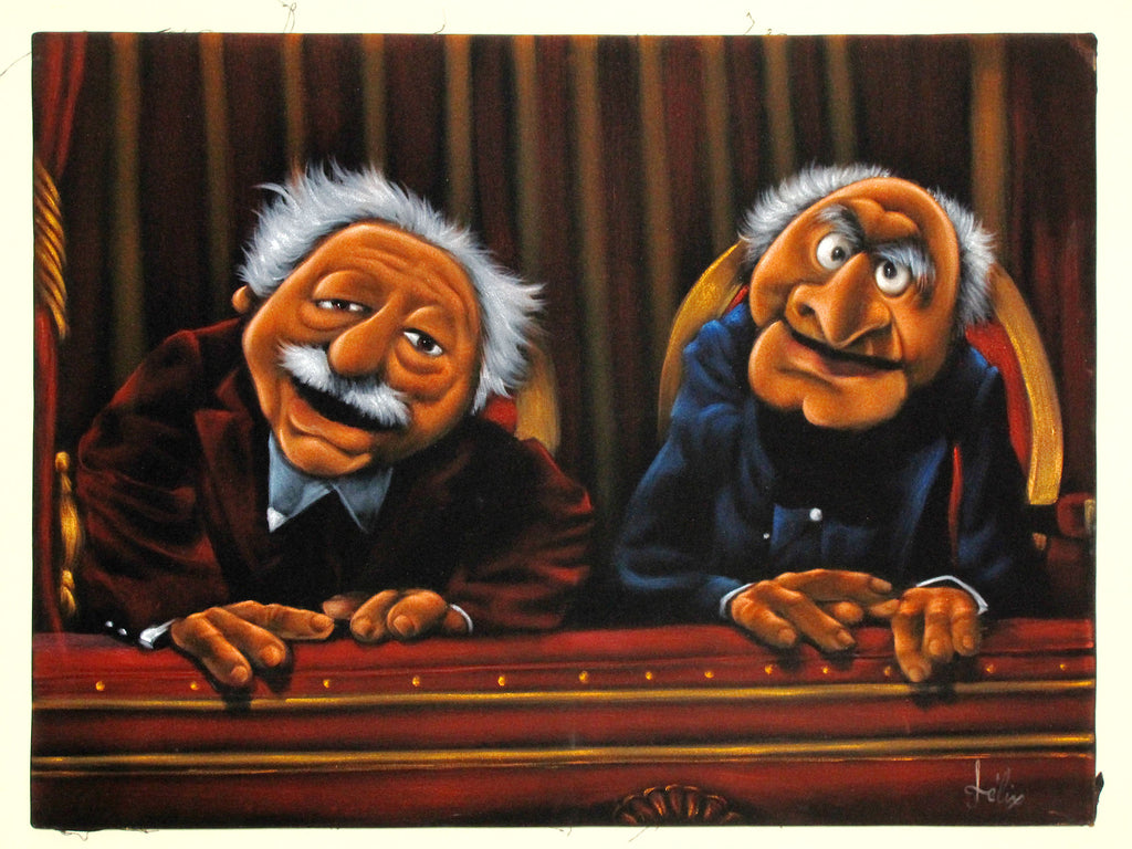 Statler and Waldorf, Muppet Show,  Original Oil Painting on Black Velvet by Enrique Felix , "Felix" - #F194