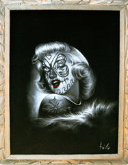 Marilyn Monroe, Sugar Skull Girl, Calavera, Día de muertos, Day of the Dead, Original Oil Painting on Black Velvet by Enrique Felix , "Felix" - #F41