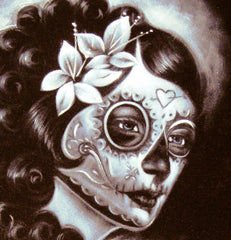 Sugar Skull Girl, Calavera, Día de muertos, Day of the Dead, Original Oil Painting on Black Velvet by Enrique Felix , "Felix" - #F42