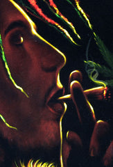 Bob Marley and Lion  Smoking,  Original Oil Painting on Black Velvet by Enrique Felix , "Felix" - #F61