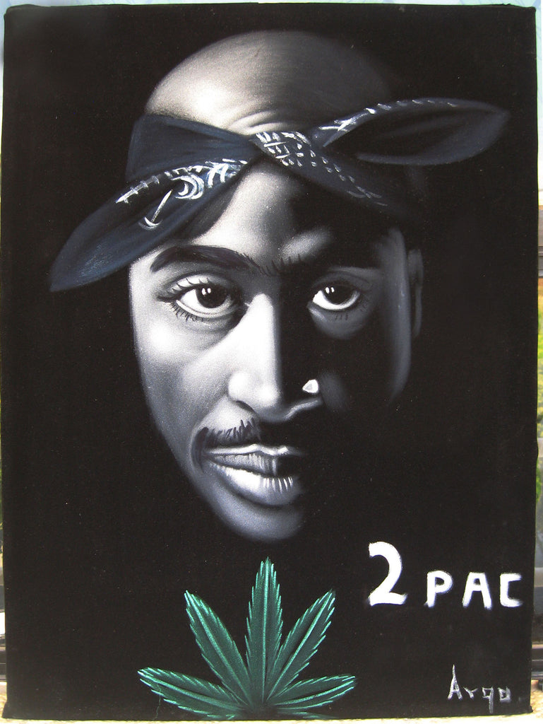 Tupac Shakur Portrait , Original Oil Painting on Black Velvet by Alfredo Rodriguez "ARGO" - #A7