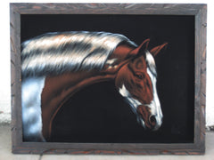 Horse, Stallion horse portrait, Original Oil Painting on Black Velvet by Enrique Felix , "Felix" - #F19