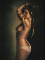 Nude, Sexy Egyptian Playboy Nude in color,  Original Oil Painting on Black Velvet by Enrique Felix , "Felix" - #F26