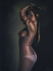 Nude, Sexy Egyptian Playboy Nude in color,  Original Oil Painting on Black Velvet by Enrique Felix , "Felix" - #F26
