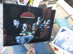 Dogs playing poker,   Original Oil Painting on Black Velvet by Enrique Felix , "Felix" - #F174