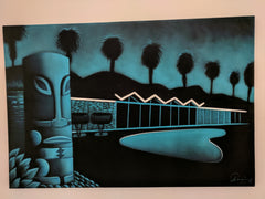 Tiki / Googie oil painting by A Ramirez  after "Cool pad" by Robb Hamel #R54h