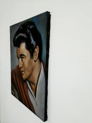 Elvis Presley Portrait ; Jail House Rock , Original Oil Painting on Black Velvet by Alfredo Rodriguez "ARGO" - #A317
