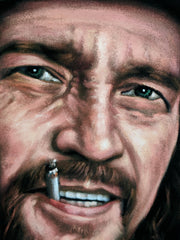 Waylon Jennings portrait; Original Oil painting on Black Velvet by Jorge Terrones - #J423