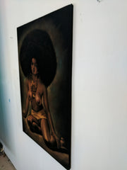 Afro Black Sexy Nude 70's large vintage Original Oil Paint Velvet Felix F229h