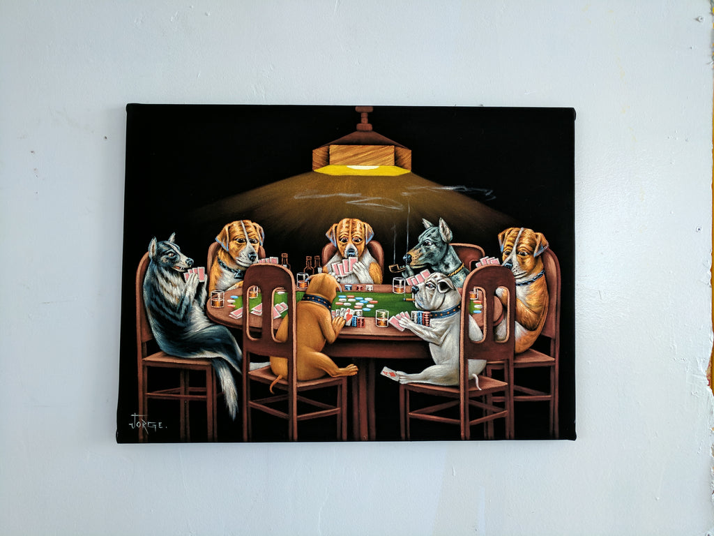 Dogs Playing Poker Smoking Art Coolidge Black Velvet Oil Painting By J –  Velvetify