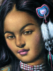 Indian Girl Portrait  Original Oil Painting on Black Velvet by Enrique Felix , "Felix" - #F231
