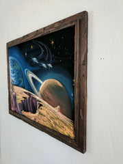 Planetary Space Meteor Original Oil Painting Black Velvet p2 SA181