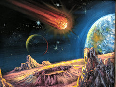 Planetary Space Meteor Original Oil Painting Black Velvet p2 SA180