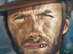 Clint Eastwood portrait,  Man with No Name, Spaghetti Western, Original oil painting on black velvet by Argo size (24"x18") a425