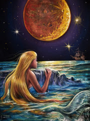Little Mermaid, Ariel; Original Oil painting on Black Velvet by Santos Llamas- #SA228
