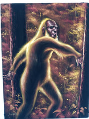 Bigfoot Sasquatch Yeti Abominable Snowman ape big foot Monster: Original oil painting on black velvet by Santos Llamas size (24"x18") #sa236