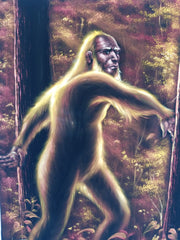 Bigfoot Sasquatch Yeti Abominable Snowman ape big foot Monster: Original oil painting on black velvet by Santos Llamas size (24"x18") #sa236