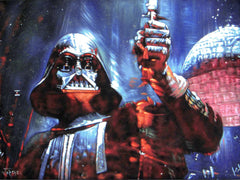 Darth Vader with Death Star; Star Wars Art ; Original Oil Painting on Black Velvet ;   by Jorge Terrones -(size 18"x24")-p1 J185