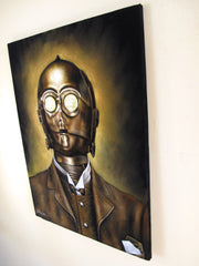 C3PO as Gentleman vintage photo ; Star Wars Fan Art ; Original Oil Painting on Black Velvet ;   by Jorge Terrones -(size 18"x24")-p1 J383