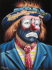 Emmett Kelly Circus Hobo Clown; Original Oil painting on Black Velvet by Jorge Terrones - #J394