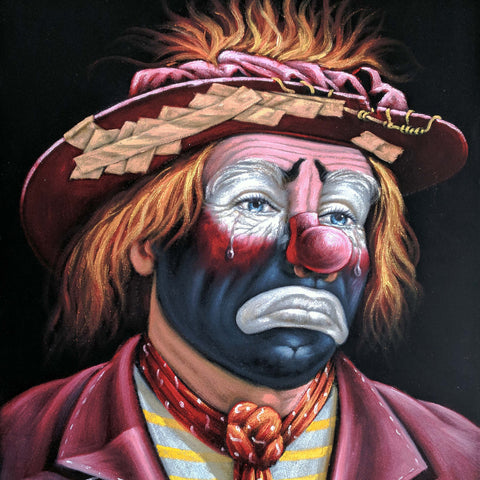 Emmett Kelly Circus Hobo Clown; Original Oil painting on Black Velvet by Jorge Terrones - #J425