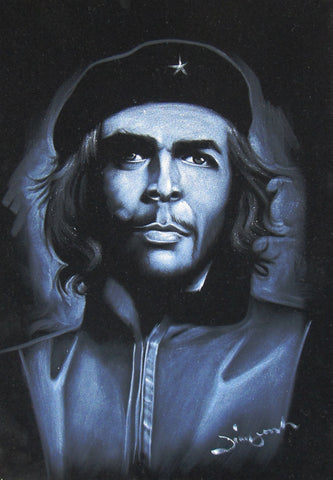 Che Guevara portrait; Argentine Marxist revolutionary, physician, author, guerrilla leader, diplomat, and military theorist ; Original Oil painting on Black Velvet by Zenon Matias Jimenez- #JM101