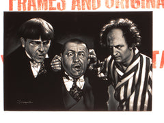 Three Stooges; Moe, Larry Fine, and Curly Howard;  Original Oil painting on Black Velvet by Zenon Matias Jimenez- #JM121