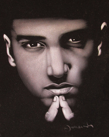 Eminem portrait; Calvin Cordozar Broadus, Jr; Original Oil painting on Black Velvet by Zenon Matias Jimenez- #JM12