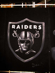 Oakland Raiders logo; Calavera half skull; Original Oil painting on Black Velvet by Zenon Matias Jimenez- #JM131