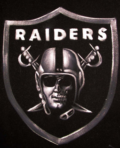 Oakland Raiders logo; Calavera half skull; Original Oil painting on Black Velvet by Zenon Matias Jimenez- #JM131