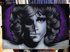 Jim Morrison Calavera Skull Portrait ; Original Oil painting on Black Velvet by Zenon Matias Jimenez- #JM134