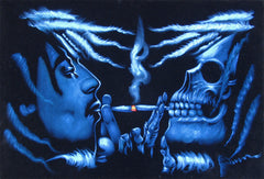 Bob Marley & Skull portrait; Robert Nesta "Bob" Marley; Original Oil painting on Black Velvet by Zenon Matias Jimenez- #JM136