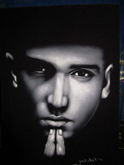 Eminem portrait; Calvin Cordozar Broadus, Jr; Original Oil painting on Black Velvet by Zenon Matias Jimenez- #JM137