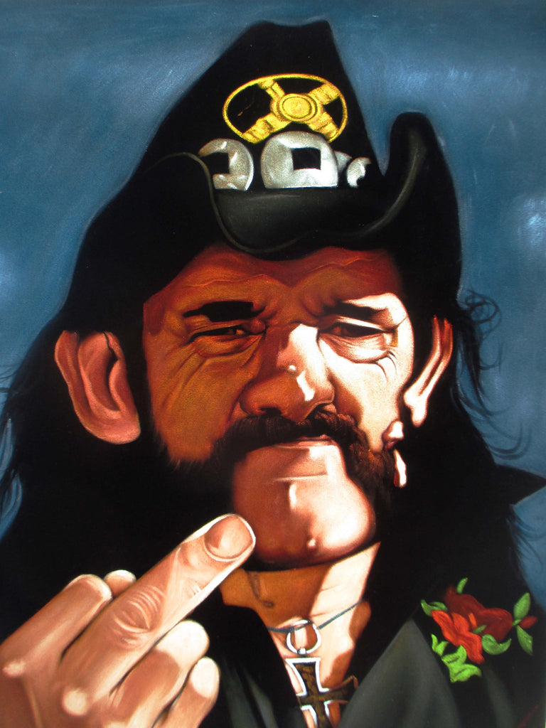 Lemmy portrait; Ian Fraser Kilmister of Motörhead; Original Oil painting on Black Velvet by Zenon Matias Jimenez- #JM143