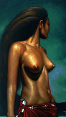 Nude; Polynesian topless nude; Hawaiian; Original Oil painting on Black Velvet by Zenon Matias Jimenez- #JM146