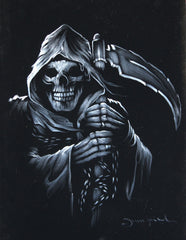 Grim Reaper portrait; Angel of Death ; Original Oil painting on Black Velvet by Zenon Matias Jimenez- #JM15