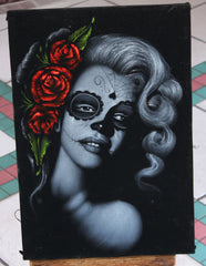 Marilyn Monroe; Calavera day of the dead portrait; Original Oil painting on Black Velvet by Zenon Matias Jimenez- #JM16