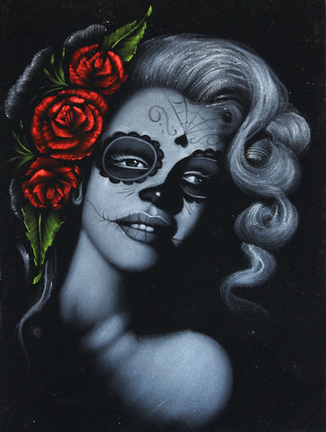 Marilyn Monroe; Calavera day of the dead portrait; Original Oil painting on Black Velvet by Zenon Matias Jimenez- #JM16