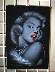Marilyn Monroe portrait; Original Oil painting on Black Velvet by Zenon Matias Jimenez- #JM37