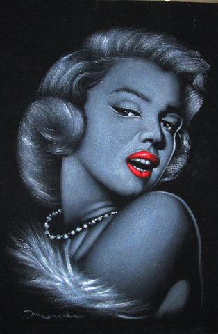 Marilyn Monroe portrait; Original Oil painting on Black Velvet by Zenon Matias Jimenez- #JM37