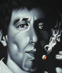 Tony Montana portrait; Al Pacino; Scarface; Original Oil painting on Black Velvet by Zenon Matias Jimenez- #JM41