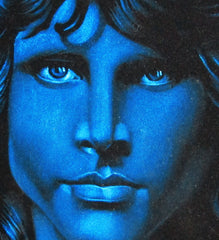Jim Morrison Portrait in Blue ; Original Oil painting on Black Velvet by Zenon Matias Jimenez- #JM42