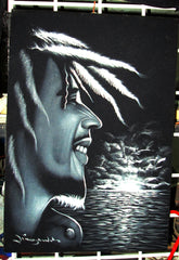 Bob Marley with sunset ; Jamaican reggae singer ; Original Oil painting on Black Velvet by Zenon Matias Jimenez- #JM45
