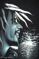 Bob Marley with sunset ; Jamaican reggae singer ; Original Oil painting on Black Velvet by Zenon Matias Jimenez- #JM45