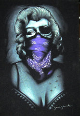 Marilyn Monroe; Calavera day of the dead portrait; Purple Scarf bandanna; Eye patch; Original Oil painting on Black Velvet by Zenon Matias Jimenez- #JM47
