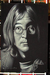 John Lennon portrait; Beatles;   Original Oil painting on Black Velvet by Zenon Matias Jimenez- #JM48