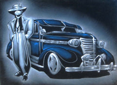 Lowrider Car; Zoot suit;  Original Oil painting on Black Velvet by Zenon Matias Jimenez- #JM53