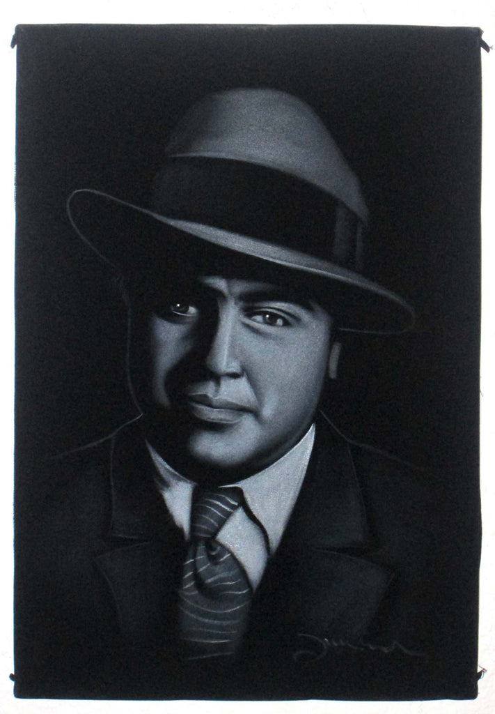 Al Capone portrait; ; Original Oil painting on Black Velvet by Zenon Matias Jimenez- #JM55